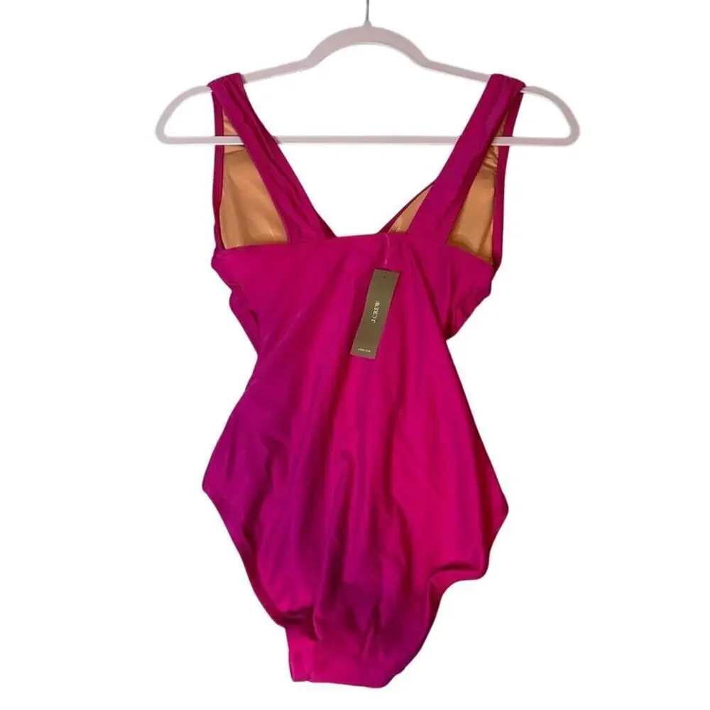 J.Crew Ruched V-Neck One Piece Swimsuit Radiant Fuchsia Pink UPF 50 NWT Size 0
